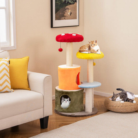 43 Inch Tall Cat Tree Cute with 2 Condos and Padded Platforms-Multicolor W2B