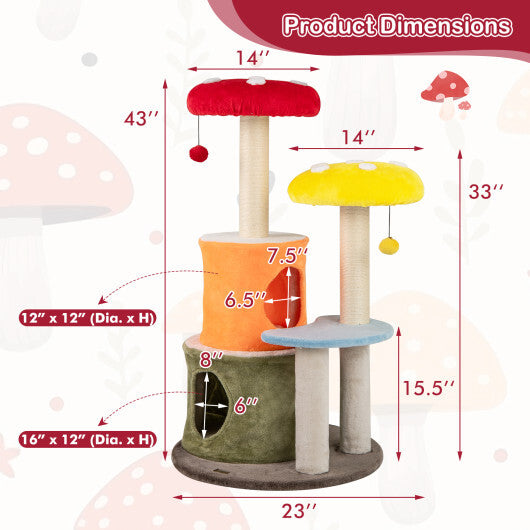 43 Inch Tall Cat Tree Cute with 2 Condos and Padded Platforms-Multicolor W2B