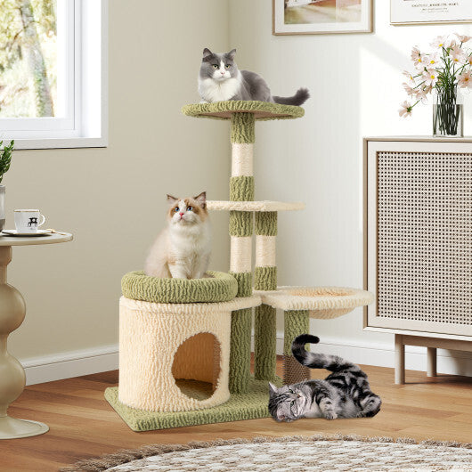 38 Inch Tall Multi-Level Aesthetic Kitten Tower with Condo and Bed-Green W2B