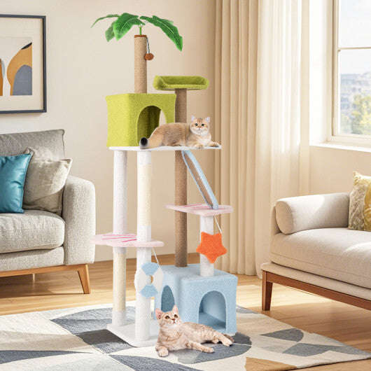 71 Inch Cat Tree Multi-Level Aesthetic Beach-Themed Kitten Tower-Colorful W2B