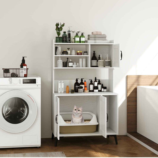 Large Cat Litter Box Enclosure with Display Storage Shelves-Oak