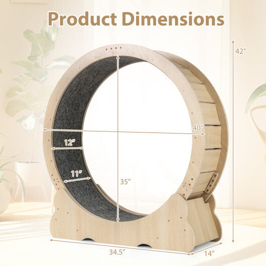 40 Inch Large Cat Exercise Wheel with Lockable Mechanism and Carpeted Runaway for Indoor Cats-Natural W2B