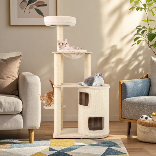 60 Inches Tall Cat Tree with 2-Story Condo and Sisal Scratching Posts-Natural W2B