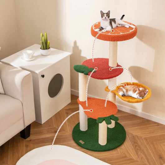Multi-level Cat Tree Pet Activity Center with Fruit-shaped Platforms-Red and Orange W2B