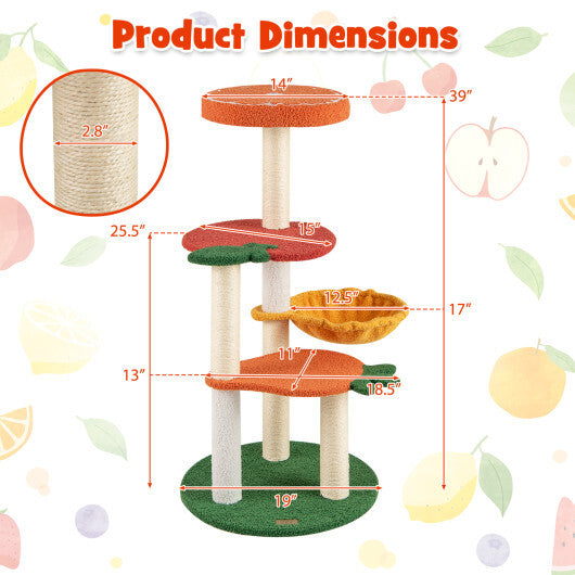 Multi-level Cat Tree Pet Activity Center with Fruit-shaped Platforms-Red and Orange W2B