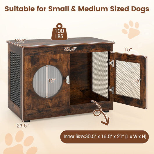 Furniture Style Dog Crate for Small and Medium Dogs with Translucent Window and Lockable Door-Rustic Brown W2B