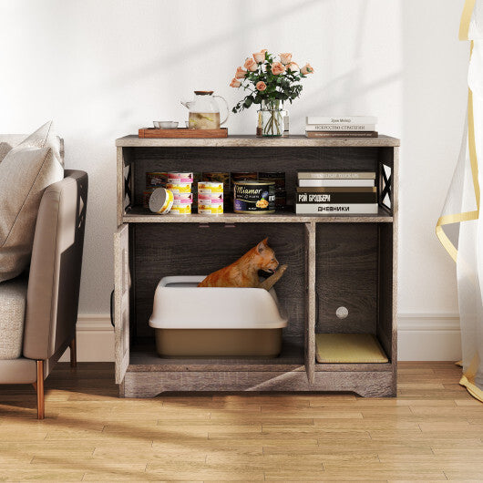 Cat Litter Box Enclosure Hidden Cat Washroom Furniture with Storage-Grey W2B