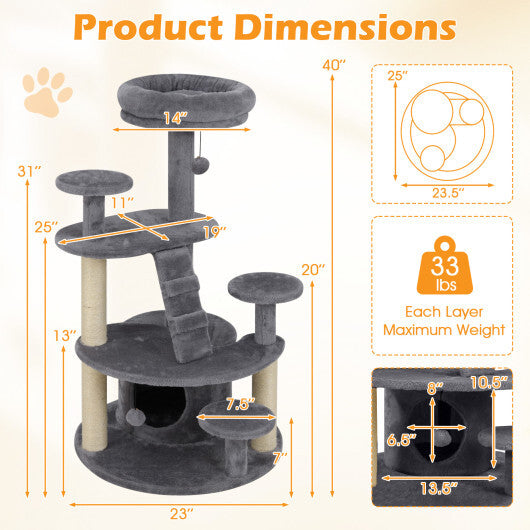 Multi-level Kitty Tower with Condo and Climbing Ladder-GR W2B