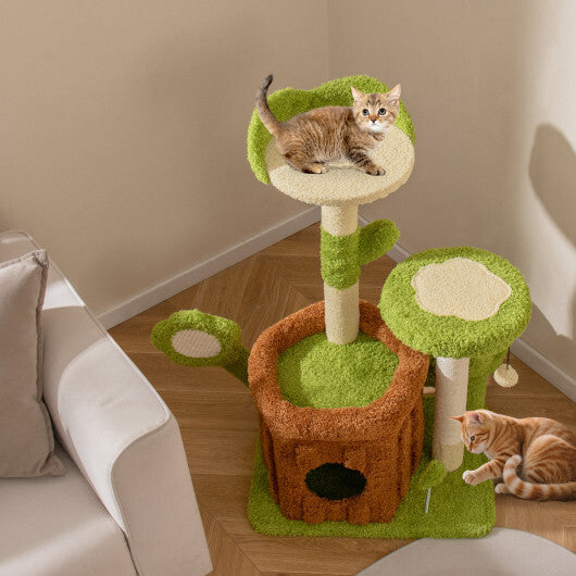Cute Cat Tree Indoor Pet Jungle Activity Center-Green