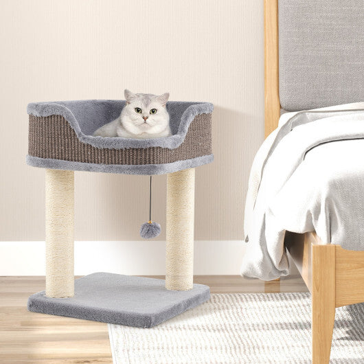 Small Cat Tree for Indoor Cats Kitty Tower with Comfy Plush Perch Sisal Scratching Posts-Gray