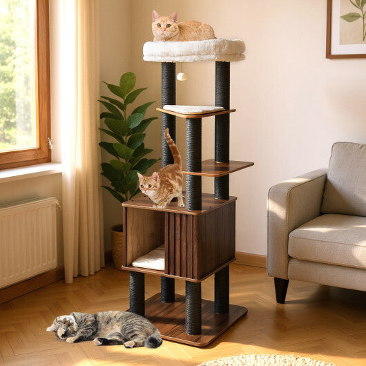 Wooden Cat Tower Top Perch with Soft Padding-Brown W2B