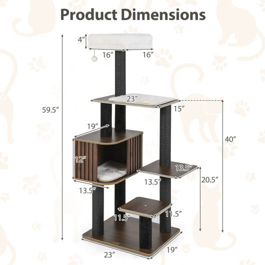 Multi-level Cat Tree for Indoor Cat 59.5 inch Tall Cat Tower with Cushion Top Perch-Gray W2B