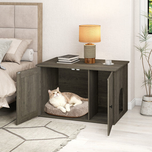 Hidden Cat Litter Box Enclosure Furniture with Divider-Oak W2B