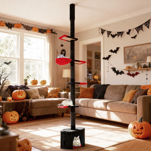 Floor to Ceiling Gothic Cat Tree 97-118 Inches Adjustable 5-Tier with Condo-Black W2B