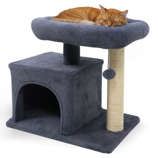 Small Cat Tree with Large Padded Plush Perch for Indoor Cats-Beige