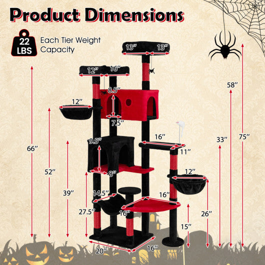 75 Inch Gothic Cat Tree with 2 Plush Perches for Indoor Cats W2B