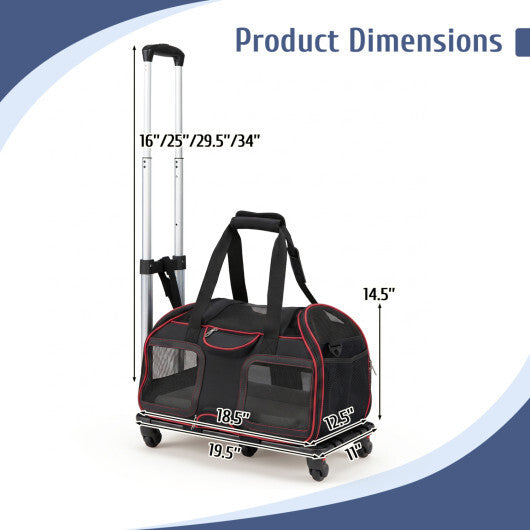 Rolling Pet Carrier with Wheels & Telescopic Handle and Mesh Windows for Pets-Blue W2B