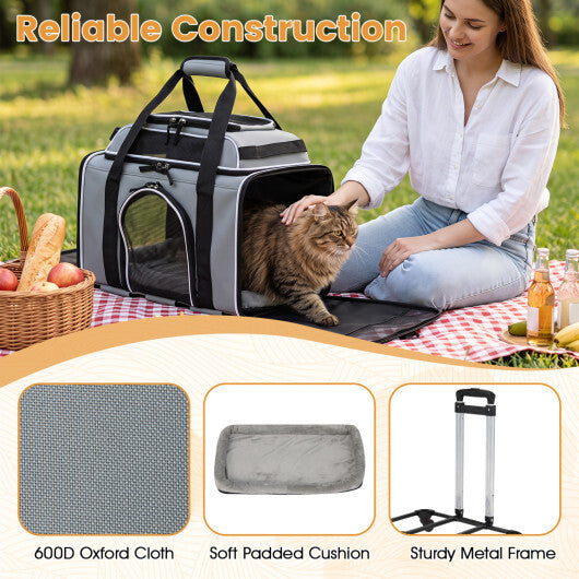 Foldable Pet Carrier with Wheels Airline Approved Rolling Cat and Dog Carrier-Black W2B