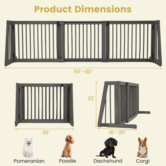 Folding Adjustable Free Standing 3 Panel Wood Fence W2B