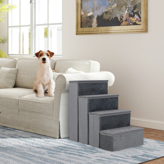4-Step Dog Stairs Non-slip Foldable Dog Ramp with Adjustable Steps-Grey W2B