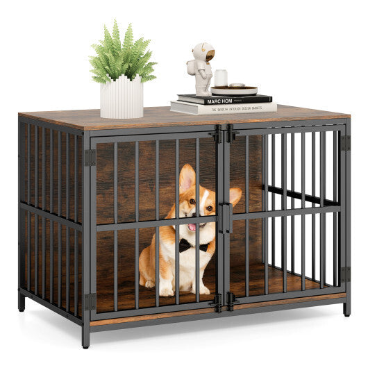 40 Inch Dog Crate Furniture Dog Kennel with Dual Lockable Double Doors-Rustic Brown W2B