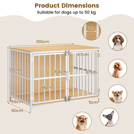 40 Inch Dog Crate Furniture Dog Kennel with Dual Lockable Double Doors-Rustic Brown W2B