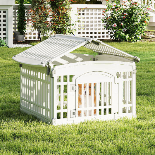 6-Panel Plastic Dog Playpen 24 Inch Indoor Outdoor Pet Fence with Locking Door-White W2B