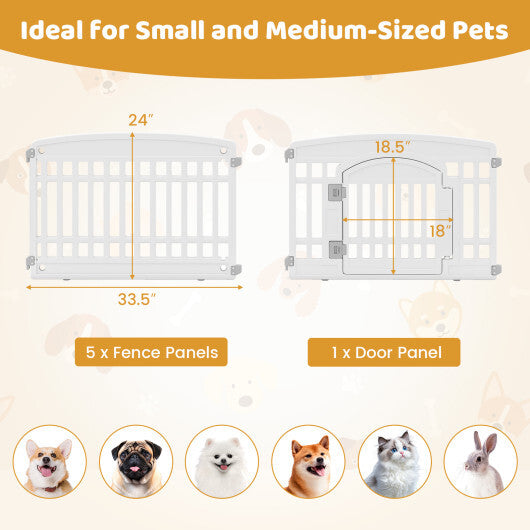 6-Panel Plastic Dog Playpen 24 Inch Indoor Outdoor Pet Fence with Locking Door-White W2B