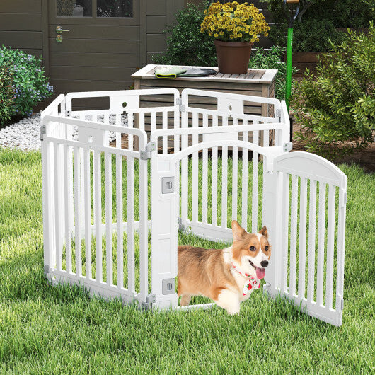 6-Panel Tall Dog Playpen Foldable Pet Fence with Locking Door-White W2B