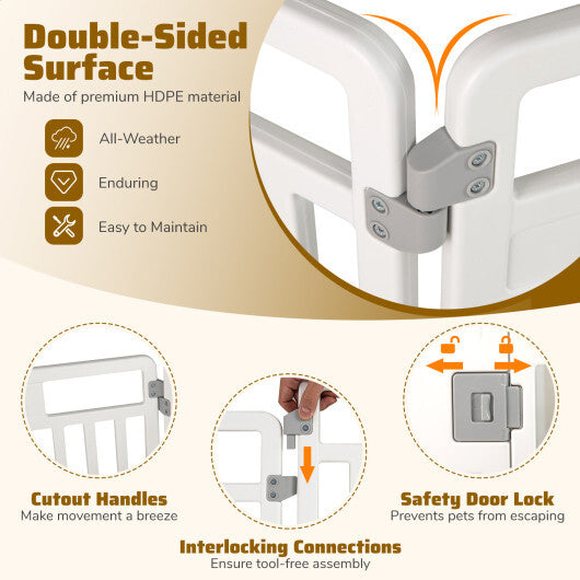 6-Panel Tall Dog Playpen Foldable Pet Fence with Locking Door-White W2B