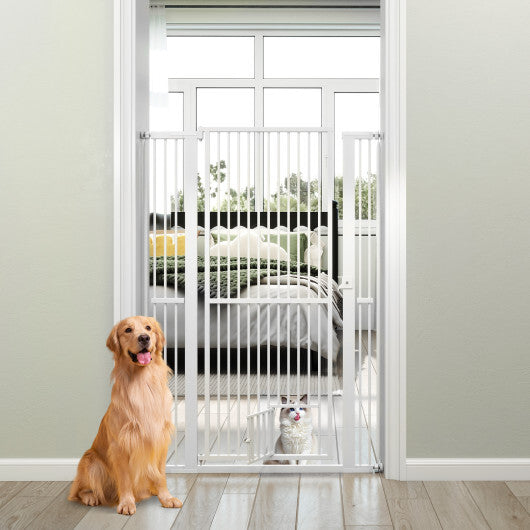 59" Extra Tall Pet Gate Heavy-Duty Metal Cat Gate with Wide Opening-White W2B