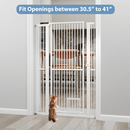 59" Extra Tall Pet Gate Heavy-Duty Metal Cat Gate with Wide Opening-White W2B
