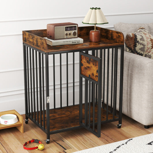 27.5 Inch Dog Crate Furniture with Wheels for Small Dogs and Puppies-Rustic Brown W2B