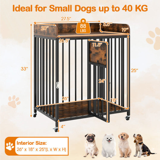 27.5 Inch Dog Crate Furniture with Wheels for Small Dogs and Puppies-Rustic Brown W2B
