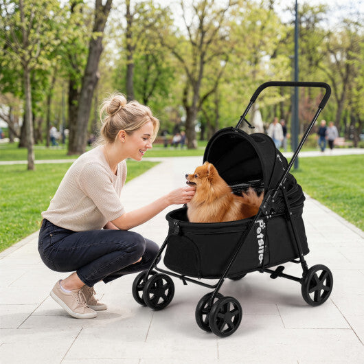 Pet Stroller for Small Medium Dogs Foldable with One-Step Rear Brake and Canopy-Black W2B