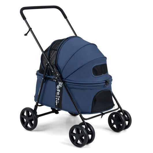 Pet Stroller for Small Medium Dogs Foldable with One-Step Rear Brake and Canopy-Black W2B