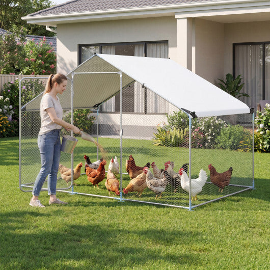 9.8 x 6.7 Feet Large Metal Chicken Coop with Waterproof Cover W2B