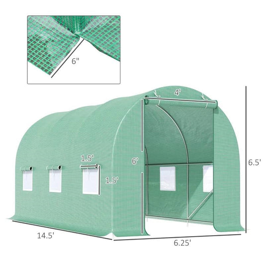 14.5 ft x 6.3 ft Outdoor Greenhouse with Green PE Cover and Sturdy Steel Frame FastFurnishings