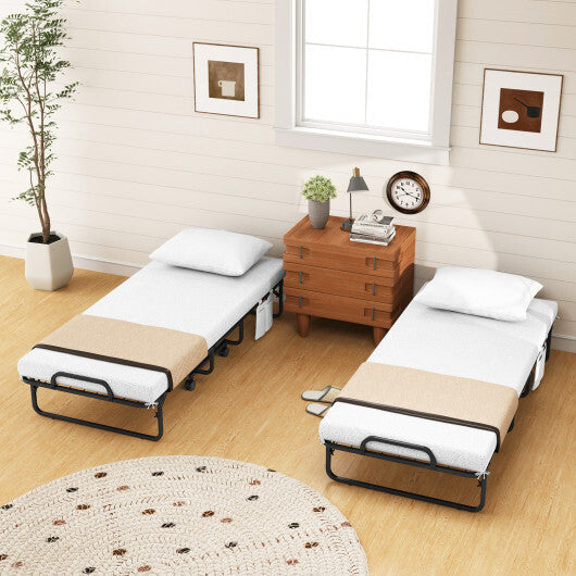 Space-Saving Narrow Twin Rollaway Bed with Pillow and Side Organizer Pocket W2B