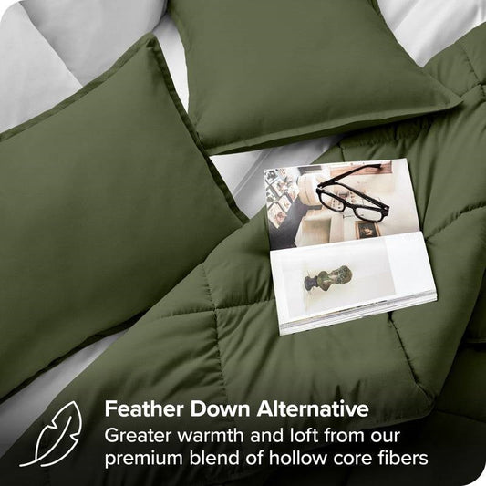 Queen size Hypoallergenic Down Alternative Comforter Set in Olive Green FastFurnishings