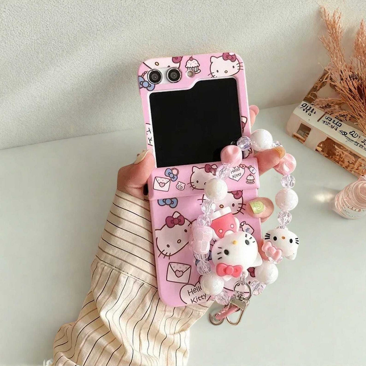 Cute Sanrio Kitty Case for Samsung Galaxy Z Flip 6 5 4 3 - Colorful Candy Hard Cover with Lanyard, Fun Cartoon Protective Design W2B