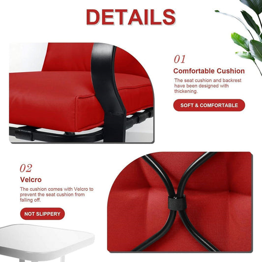 Outdoor 3-Piece Patio Furniture Rocking Chairs Table Set with Red Cushions FastFurnishings