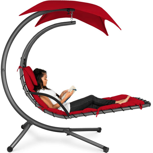 Red Single Person Sturdy Modern Chaise Lounger Hammock Chair Porch Swing FastFurnishings