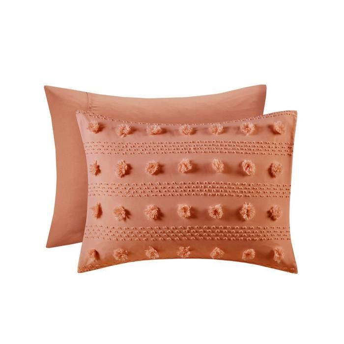 Full/Queen 3-Piece Rust Orange Pompom Microfiber Comforter Set FastFurnishings