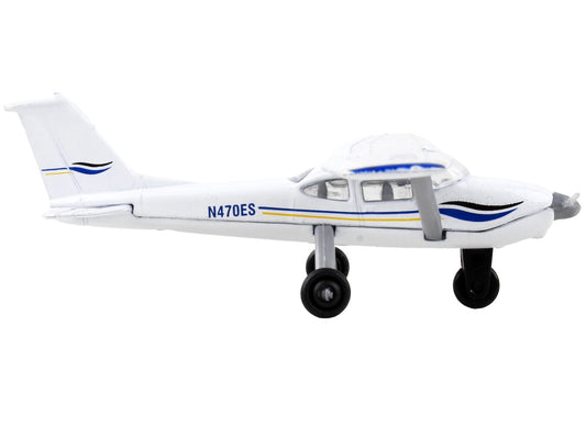Cessna 172 Aircraft White with Blue and Yellow Stripes "N470ES" with Runway Section Diecast Model Airplane by Runway24-1