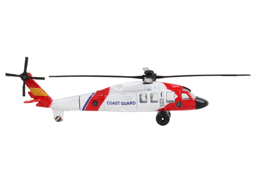 Sikorsky HH-60J Jayhawk Helicopter White and Red "United States Coast Guard" with Runway Section Diecast Model by Runway24-1
