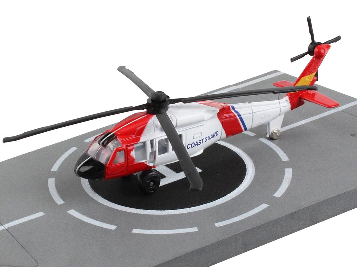 Sikorsky HH-60J Jayhawk Helicopter White and Red "United States Coast Guard" with Runway Section Diecast Model by Runway24-2