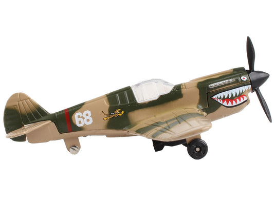 Curtiss P-40 Warhawk Fighter Aircraft Camouflage "Flying Tigers-First American Volunteer Group" with Runway Section Diecast Model Airplane by Runway24 Runway24