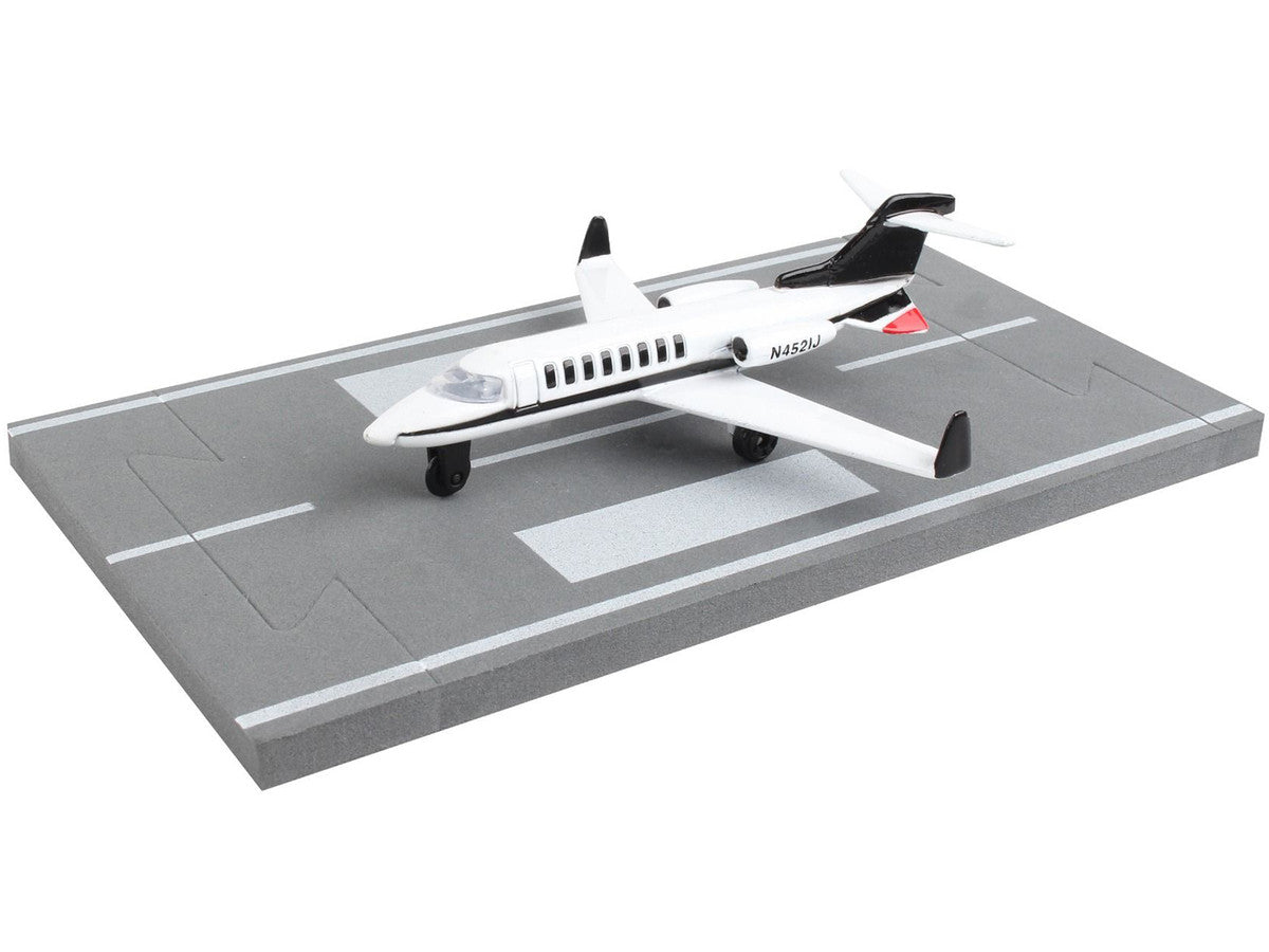 Private Jet Commercial Aircraft White with Black Tail "N452IJ" with Runway Section Diecast Model Airplane by Runway24 Runway24