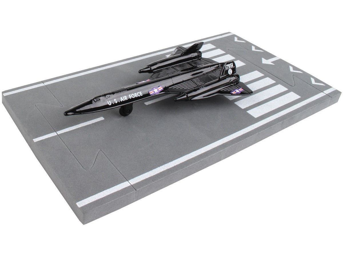 Lockheed SR-71 Blackbird Aircraft Black "United States Air Force" with Runway Section Diecast Model Airplane by Runway24 Runway24